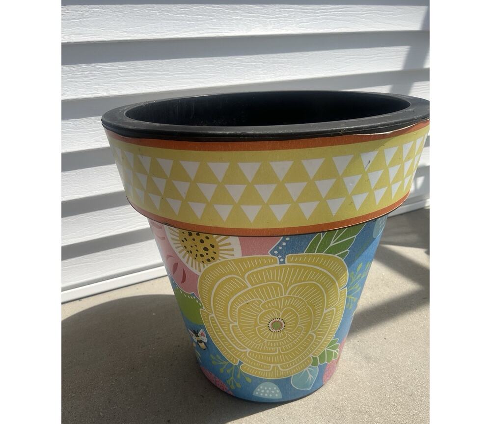 Studio M - Art Planter 17” Yellow Blue Pink Floral Flowers Garden Pot